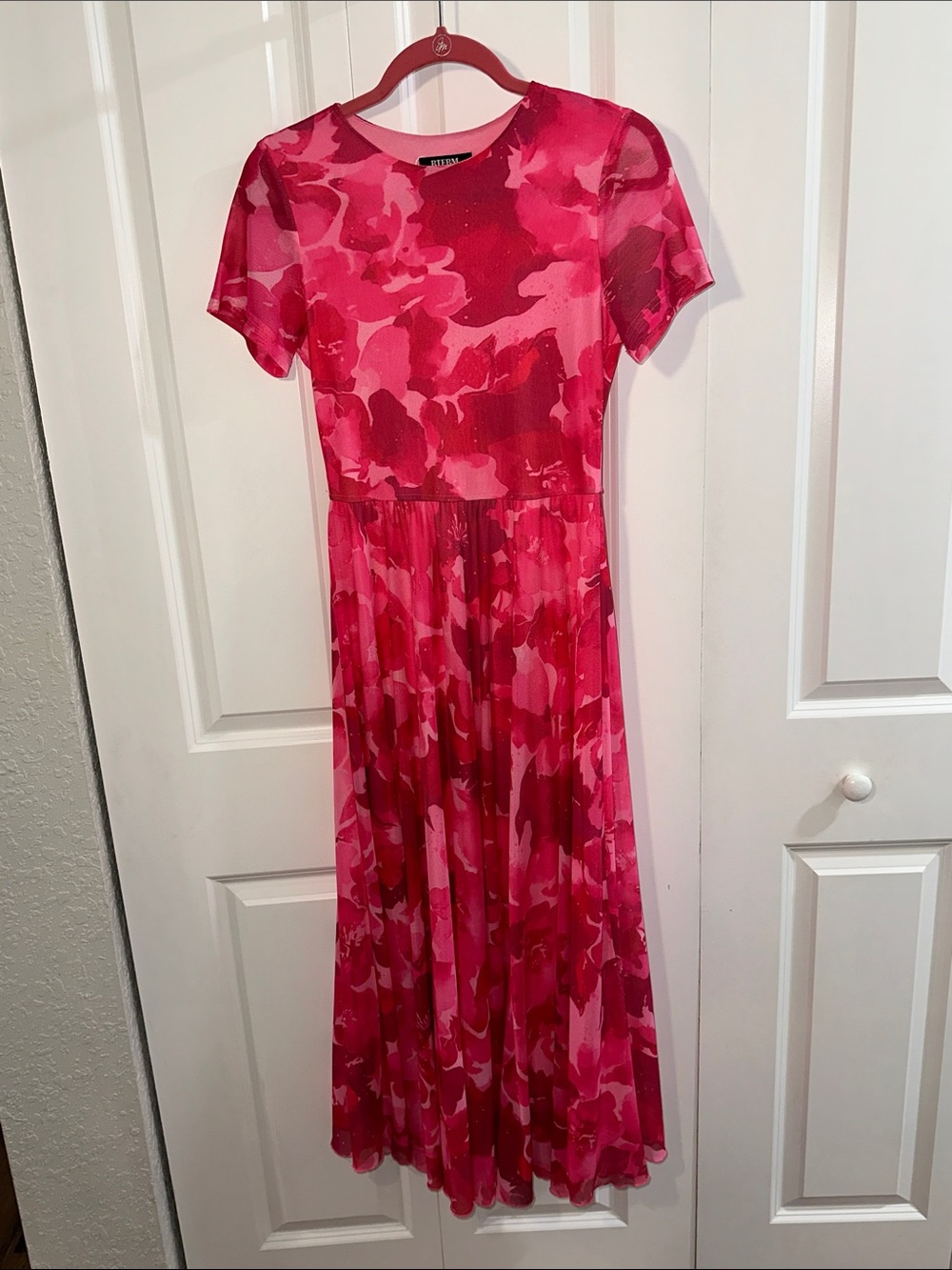 Bright Pink Patterned Midi Dress